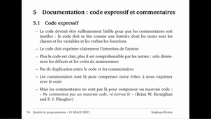 Qualité de programmation, cours 4 : code propre, video 4/6 : les commentaires