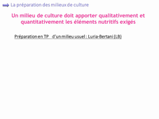 Préparation des milieux